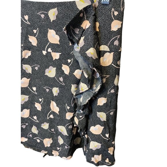 Loft Black Floral Lightweight Mini Skirt with Ruffle Accent Sz 2 - Picture 4 of 8